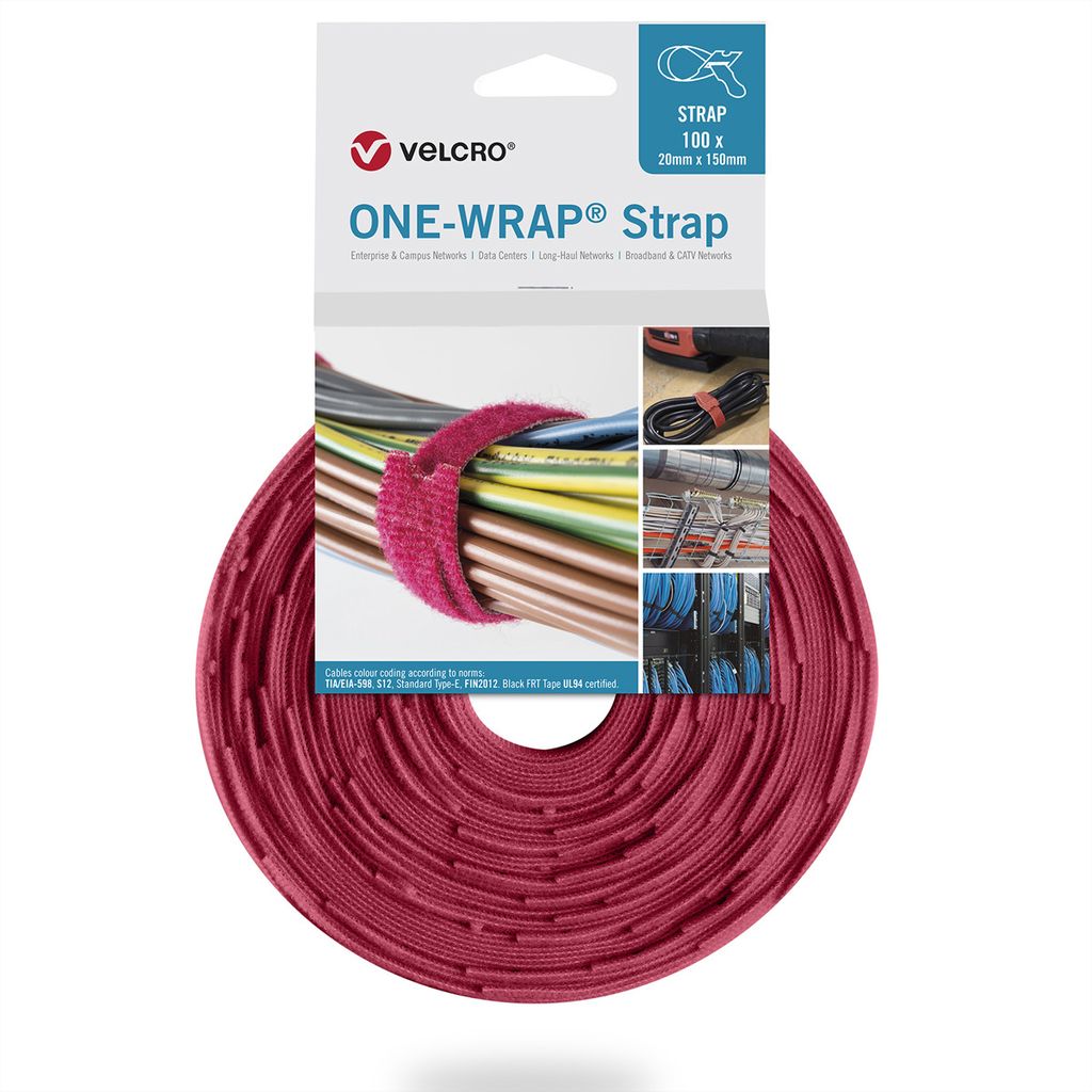 VELCRO One Wrap Strap 20mm x 150mm, 100 Stück, rot