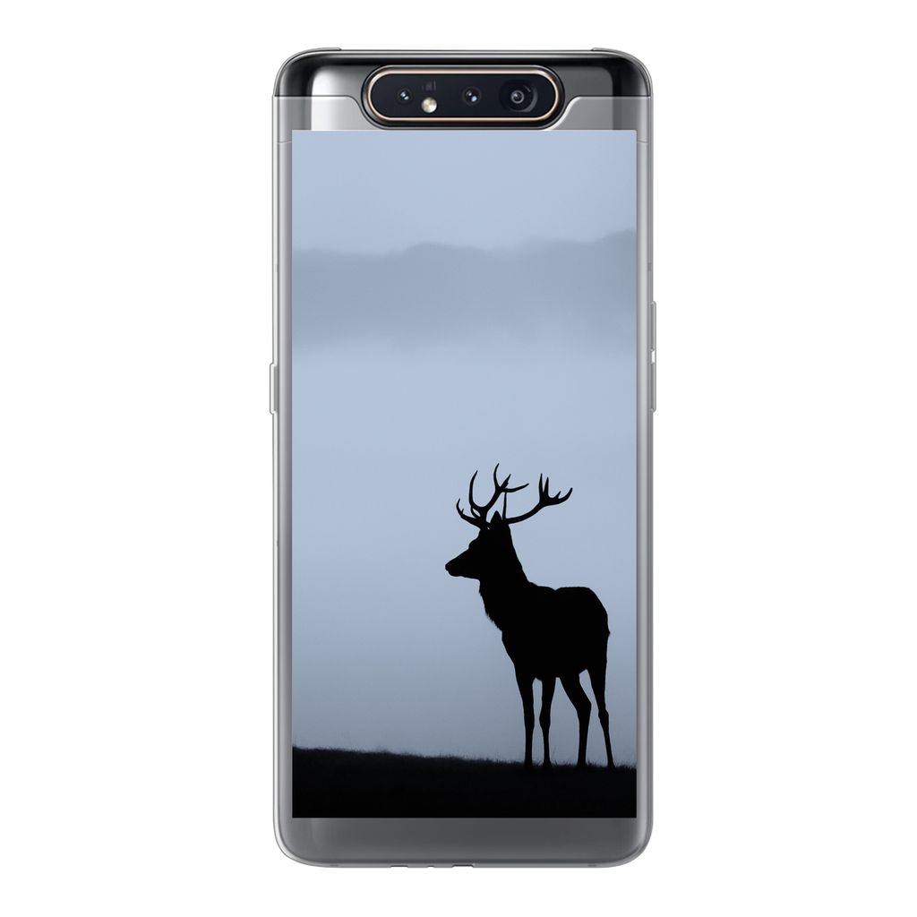 MuchoWow Handyhülle Schutzhülle Hülle für Samsung Galaxy A80 Hirsch - Nebel - Silhouette Silikon Softcase Handy Hülle - Schutzdeckel