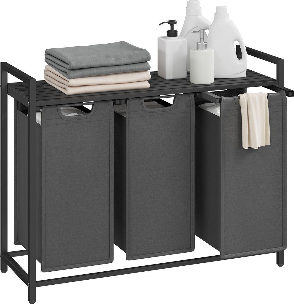 Wäschekorb 3 Fächer, 3x38 L, 92,5x33x72 cm