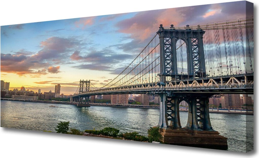 Tulup Leinwand-Bilder 125x50 Wandbild Canvas Kunstdruck Brücke Stadt Architektur