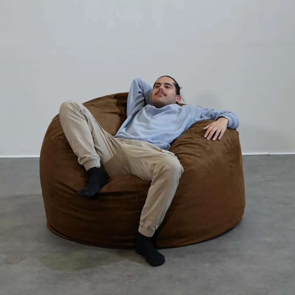Coussin de sol géant déhoussable 120cm aspect daim marron chocolat