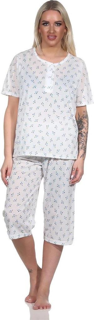 Damen Capri Pyjama mit kurzen Ärmeln; Weiß/M/38
