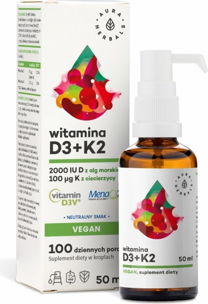 Aura Herbals vitamina d3 2000iu k2 vegano 50ml BI8172 Immagine del prodotto 