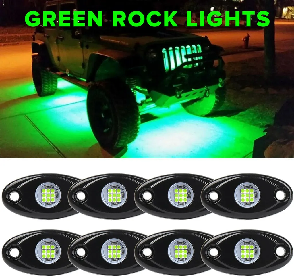 Kit 8 Luci Roccia Verde Alta Potenza per Camion e Offroad IP67