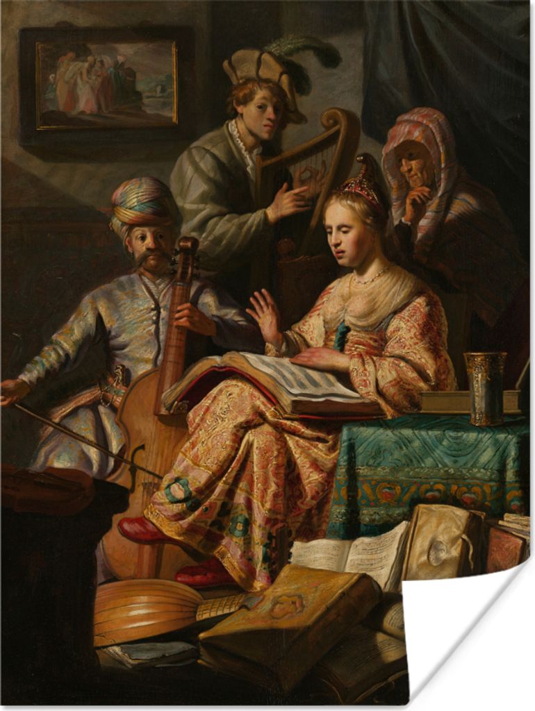 MuchoWow Poster Die musizierende Gesellschaft - Rembrandt van Rijn 30x40 cm - Wandplakat - Poster Kinderzimmer