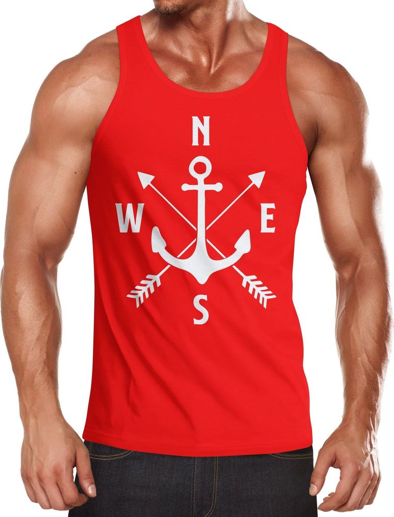 Cooles Herren Tank-Top Anker Kompass Shirt Windrose Arrows Moonworks rot XL