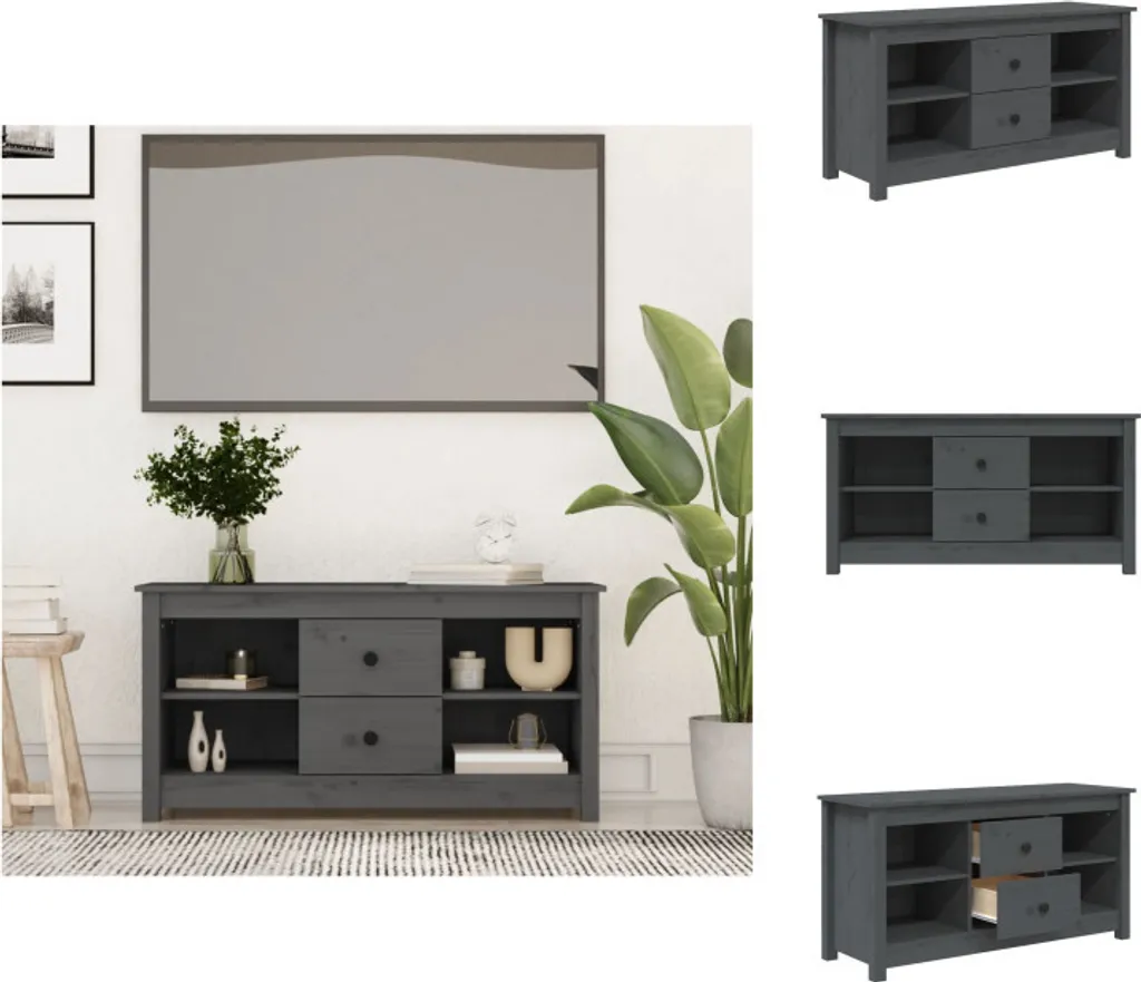 Mobile TV Soggiorno Legno Pino Massiccio Grigio 103x36,5x52 cm vidaXL