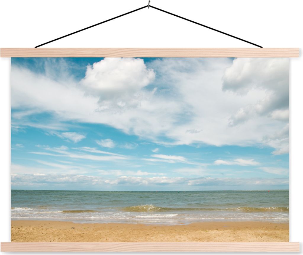 MuchoWow Textilposter Strand - Sommer - Wolken 120x80 cm mit holzfarbenen Rahmen - Aufhängeset