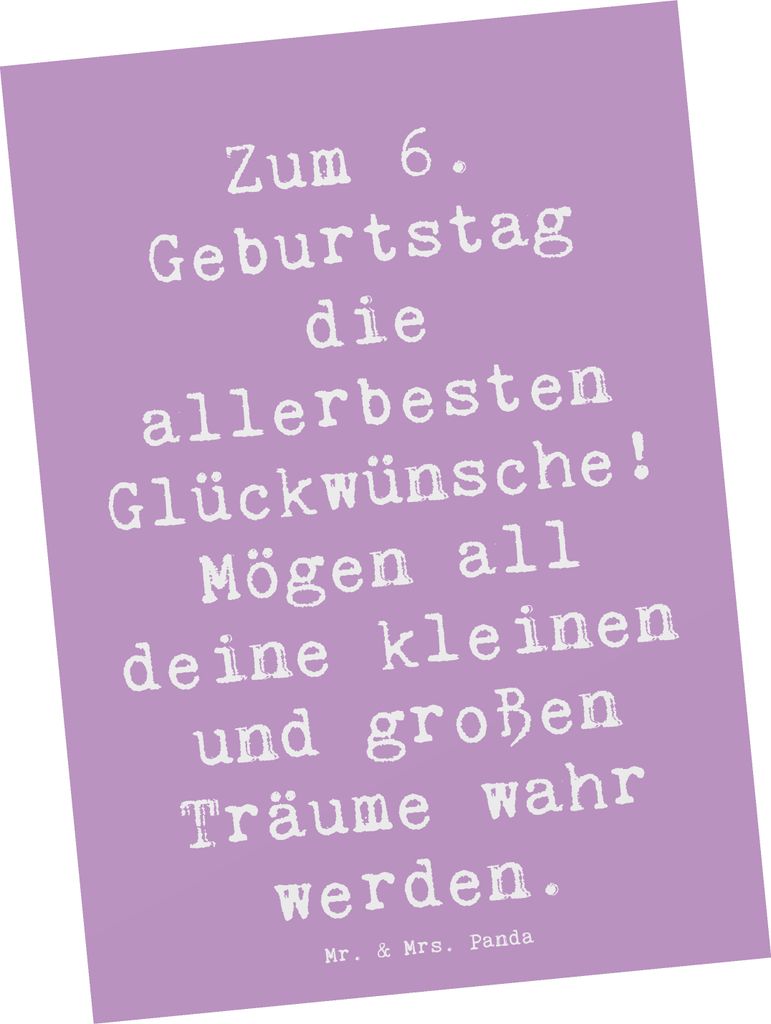 Mr. & Mrs. Panda Grußkarte Spruch 6. Geburtstag Glückwünsche - Lavendeltraum - Geschenk, Freude und Hoffnung, Ansichtskarte, Postkarte, Alter, e...