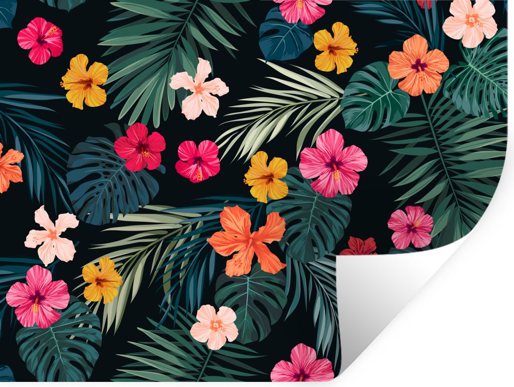 MuchoWow Wandtattoo Wandsticker Wandaufkleber Dschungel - Blätter - Blumen - Mädchen - Kind 160x120 cm Selbstklebend und Repositionierbar - Sel...