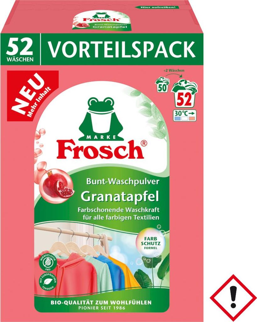 Frosch Granatapfel Bunt-Waschpulver 52 Waschladungen Packung 3,432kg