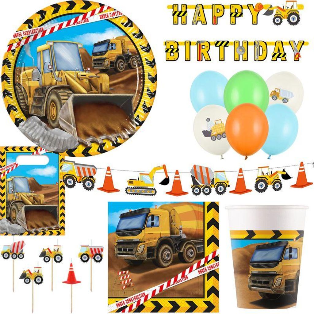 Kinder Party Set Baustelle Kindergeburtstag Bagger Produktbild 