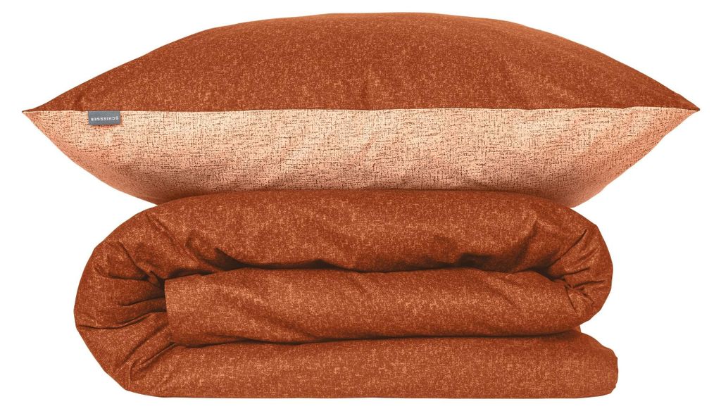 SCHIESSER Bettwäscheset Vinnie | 2-teilig | Zweifarbig | Renforcé | 100 % Baumwolle | YKK-Reißverschluss | 135x200 cm + 80x80 cm | Terrakotta