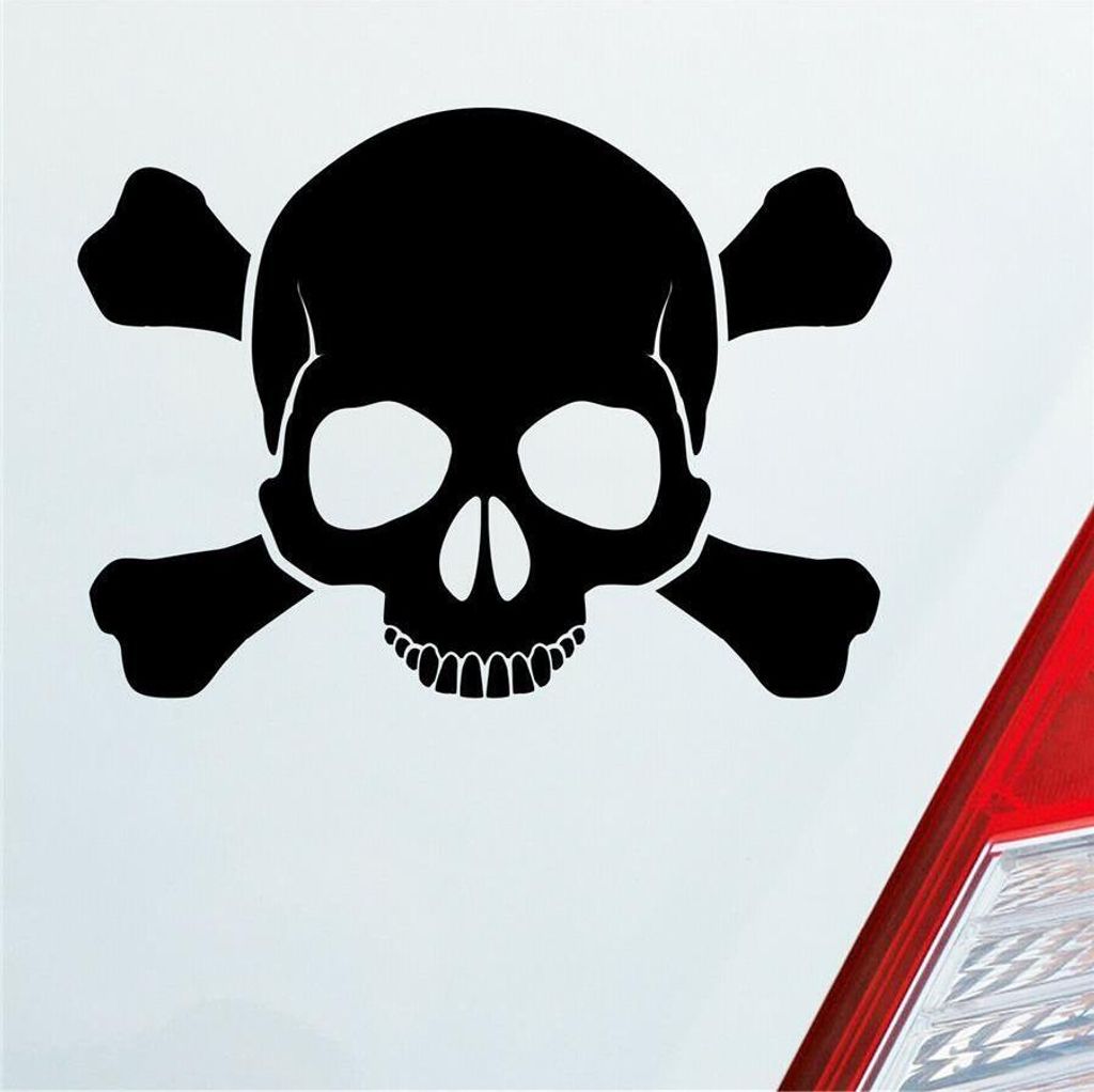 Auto Aufkleber Totenkopf Skull Pirat Tod Kopf Car 13,5x10 cm Schwarz Glanz Sticker Heckscheibenaufkleber