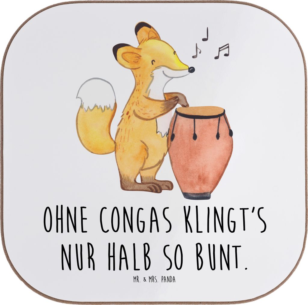 Mr. & Mrs. Panda Untersetzer für Gläser Bunte Congas - Weiß - Geschenk, Holzuntersetzer, Coaster, Percussion, Musiker, Musik, Instrument, Handtr...