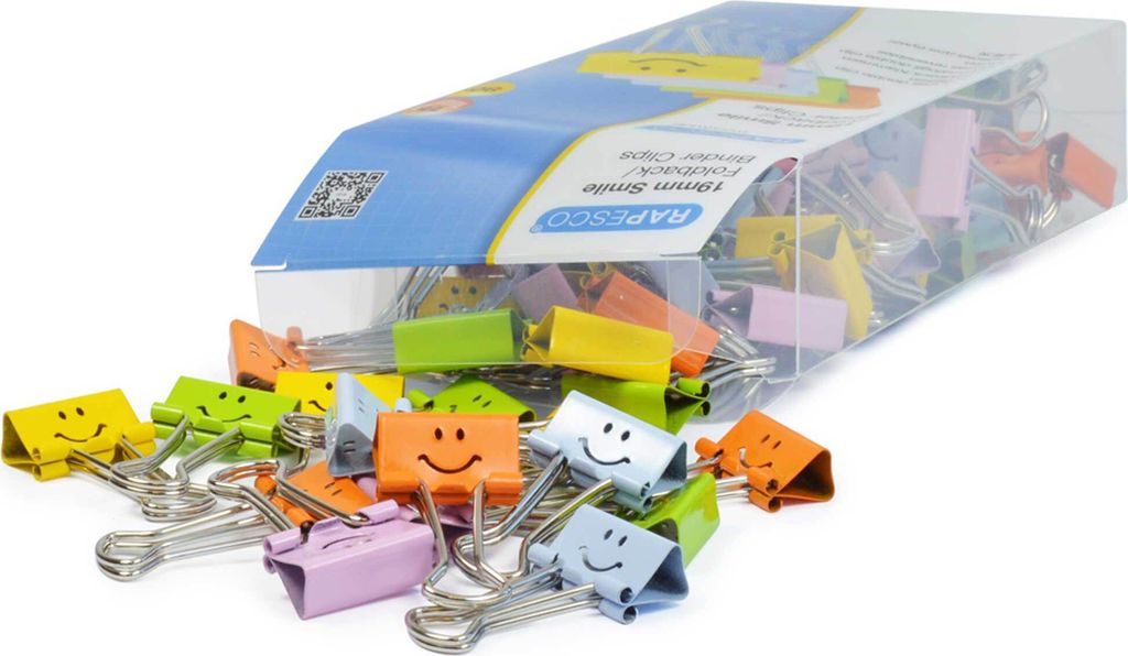 RAPESCO Foldback-Klammer, (B)19 mm, Smiley, farbig sortiert Produktbild 