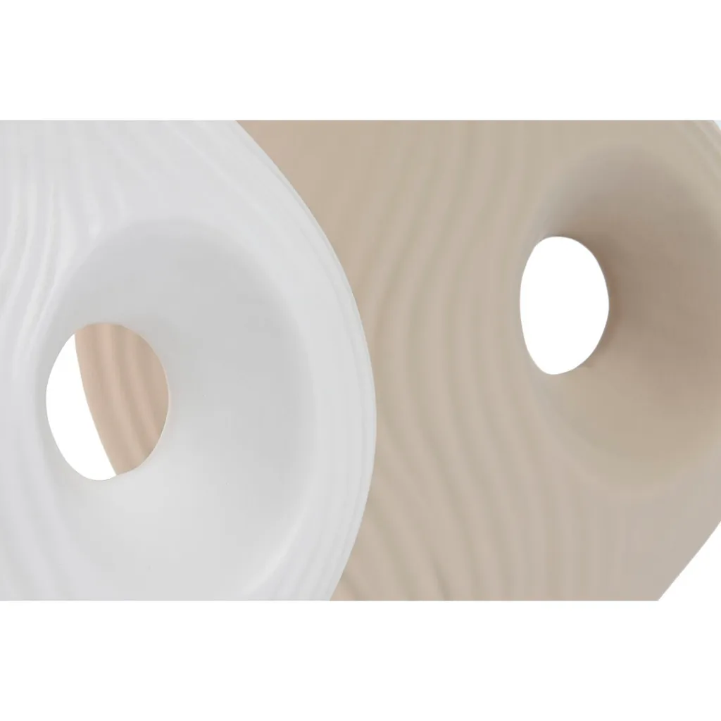 Vase ESPRIT pour Composition Florale en Faïence Blanc et Beige