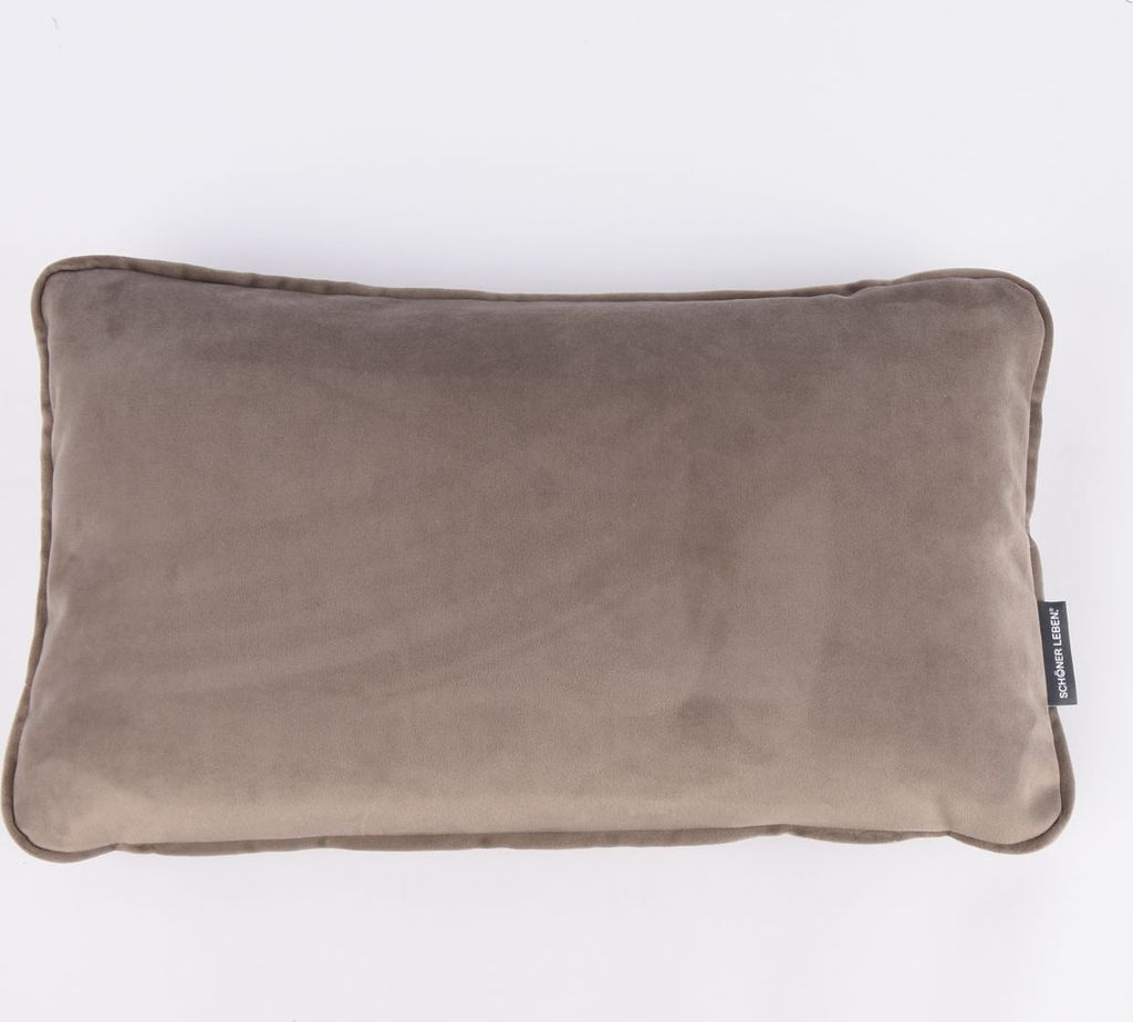 SCHÖNER LEBEN. Samtkissen mit Keder taupe 30x50cm