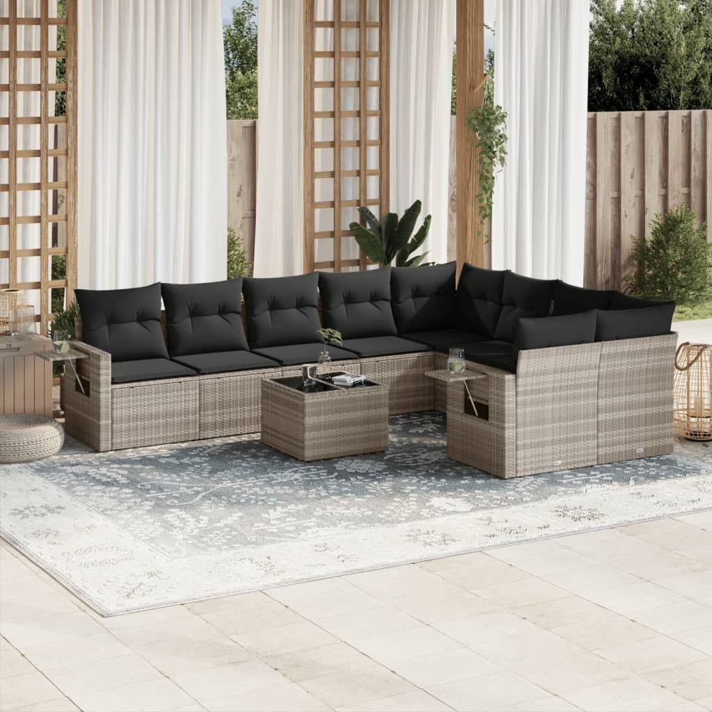 Maison Exclusive - 10-tlg. Garten-Sofagarnitur mit Kissen Hellgrau Poly Rattan