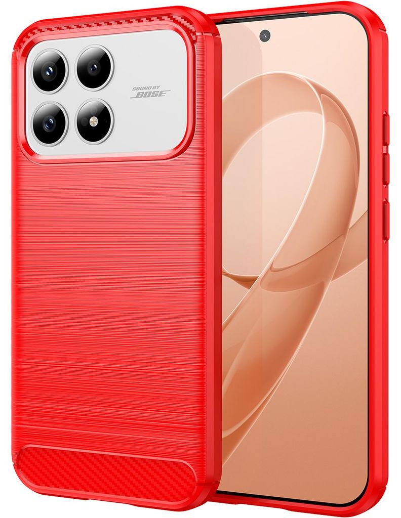 Hülle für Xiaomi Poco F8 Pro/Redmi K90, Carbon-Faser TPU Silikon Stoßfest Schutzhülle Rot