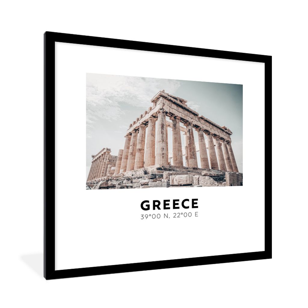 MuchoWow Gerahmtes Poster Griechenland - Athen - Tempel 40x40 cm - Poster mit Schwarzem Bilderrahmen Wandposter Rahmen Foto Bilder - Poster - Pla...