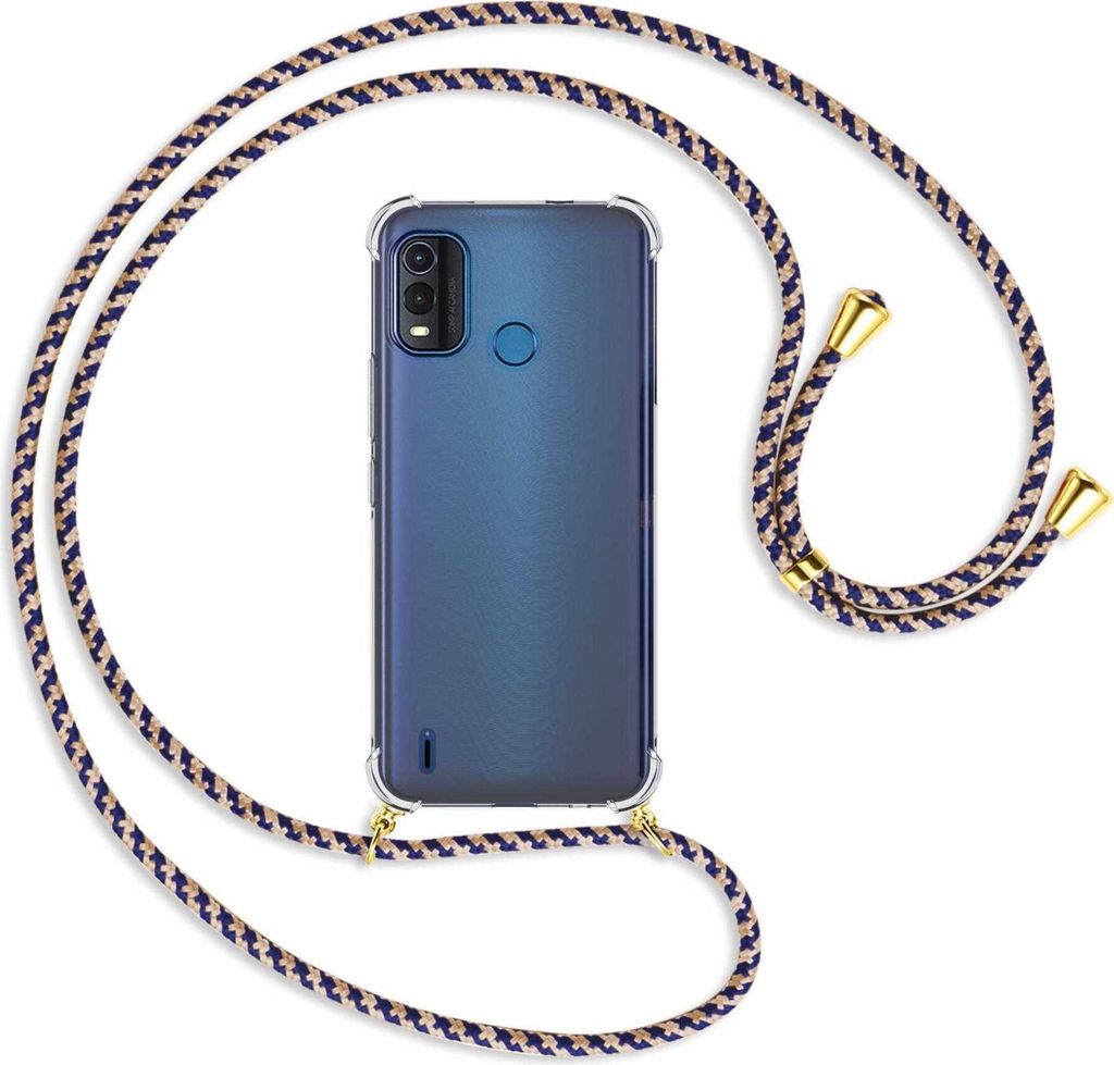 Handykette Backcover-Schutzhülle mit Band (Metall goldfarben) für Nokia G11 Plus (6.52'') - blau+beige