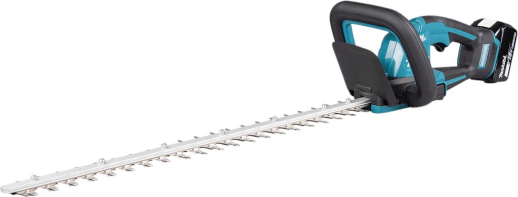 A cordless hedge trimmer is shown against a white background.
