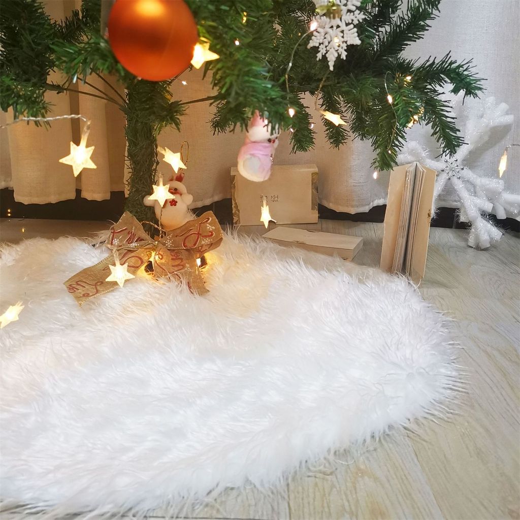 48 Zoll grosser Weihnachtsbaumrock aus Kunstpelz, weiss, langer Plueschrock fuer froehliche Weihnachtsbaumdekoration, Feiertags- und Festivalgeschenk