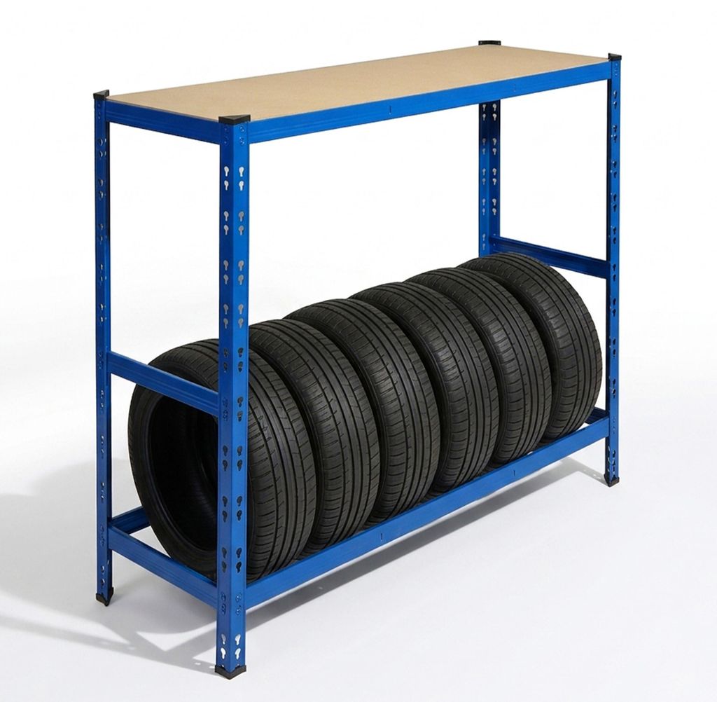 Relaxdays Reifenregal für 6 Reifen, HxBxT 110 x 120 x 40 cm, 300 kg, Stahl, Stecksystem, Reifenlager Werkstatt, blau