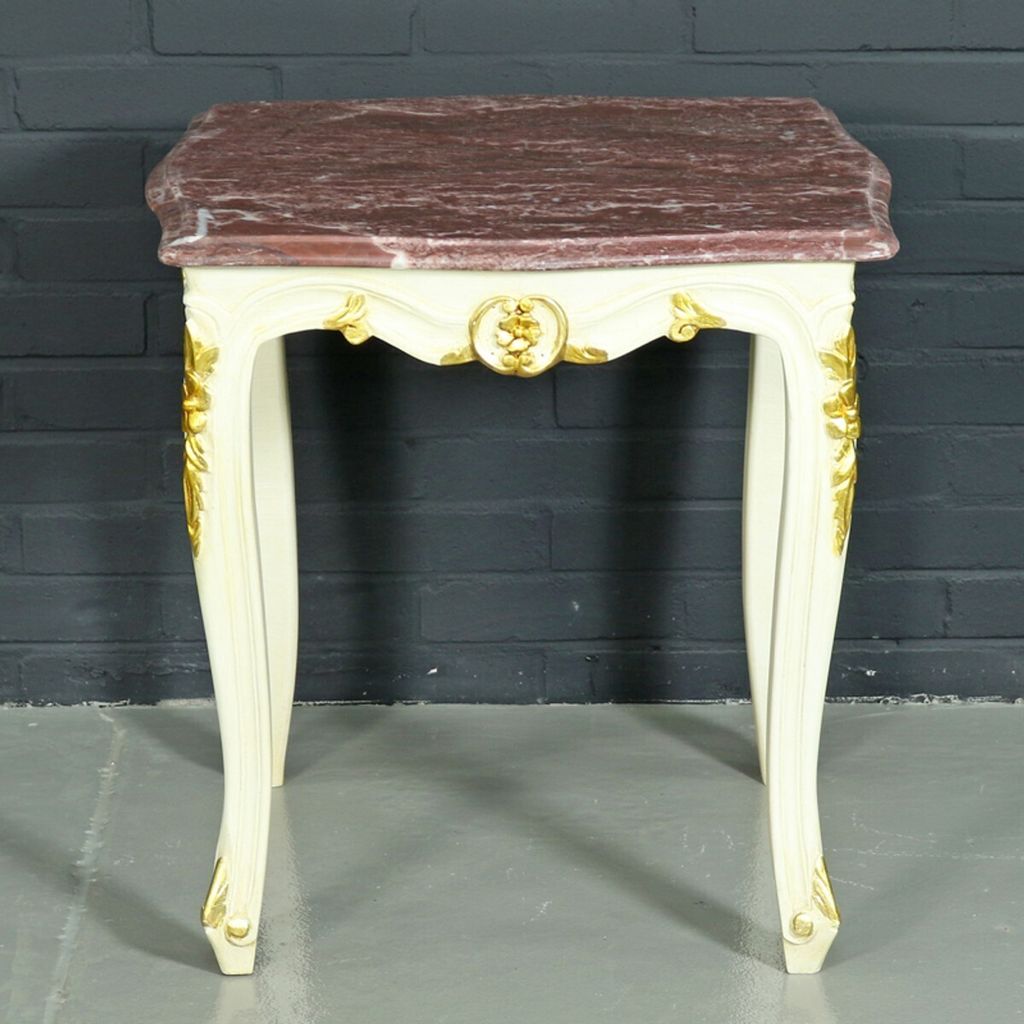 Casa Padrino Barock Beistelltisch Weiß / Gold mit Marmorplatte 55 x 55 cm x H 55 cm