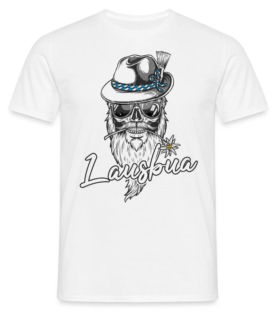 Spreadshirt Lausbua Totenkopf Mit Trachtenhut Männer T-Shirt, XL, Weiß