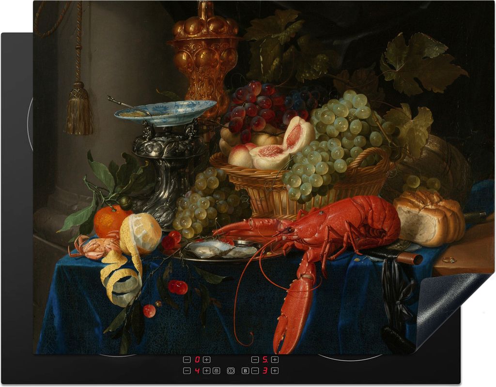 KitchenYeah Herdabdeckplatte Stilleben mit einem goldenen Kelch - Gemälde - Alte Meister , 77x59cm, Küche Deko, Glaskeramikfeld Herdabdeckung, ...