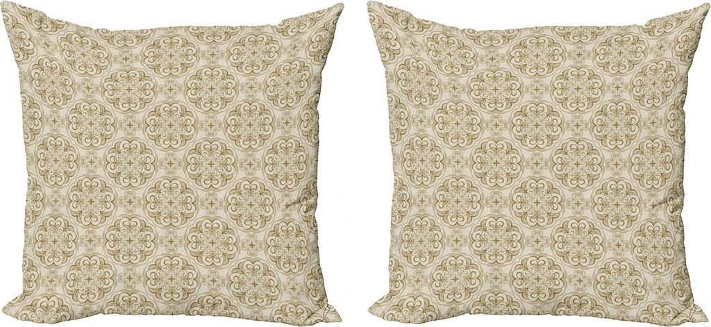 ABAKUHAUS Beige Kissenbezug Set (2Stück), Barock Blumenmotiv, doppelseitiges Digitaldruckdekor mit Reißverschluss, 50 cm, Ecru Beige