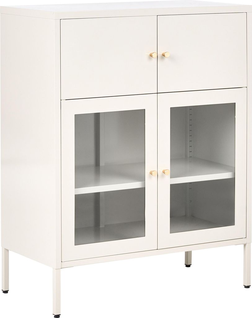 BELIANI Vitrine Hellbeige Eisen mit 2 Glastüren und 2 Geschlossenen Fächern Skandinavischer Stil