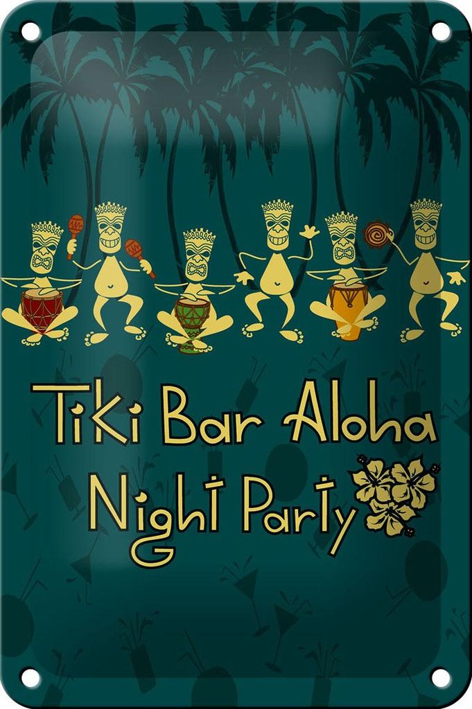 Blechschild Alkohol 12x18cm Tiki Bar Aloha Night Party
