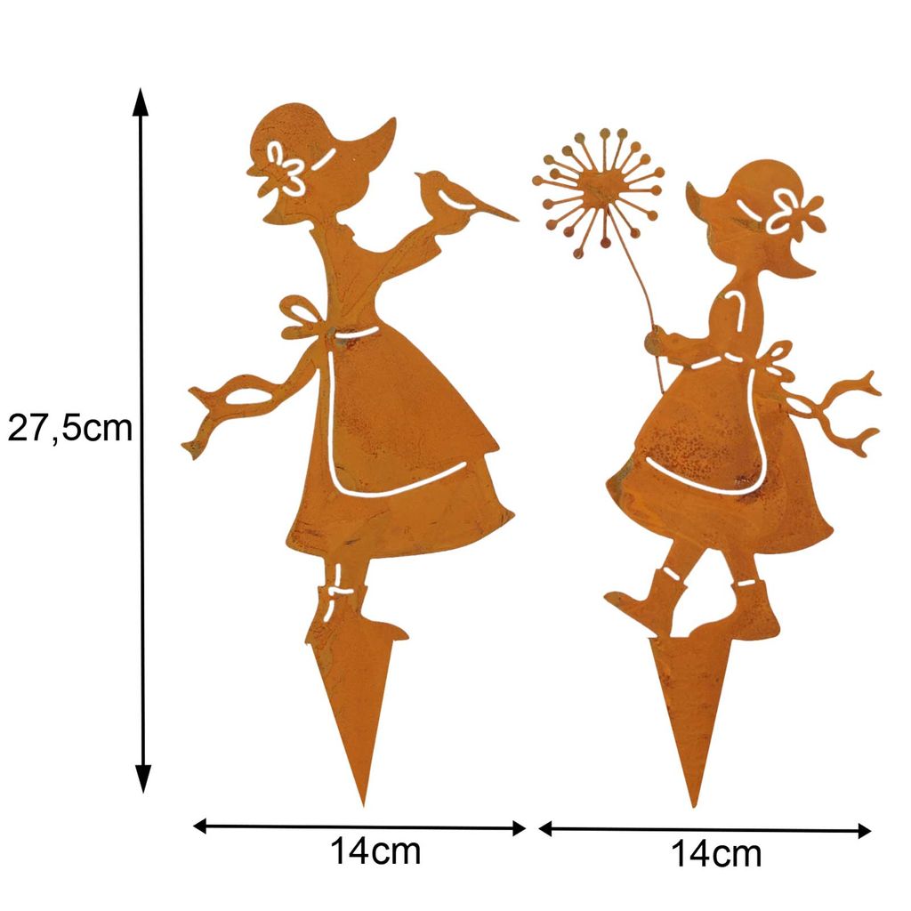 Mädchen Mit Pusteblume – Garten-Deko Aus Metall In Edelrost, 71cm Hoch, Handgefertigt In Der EU