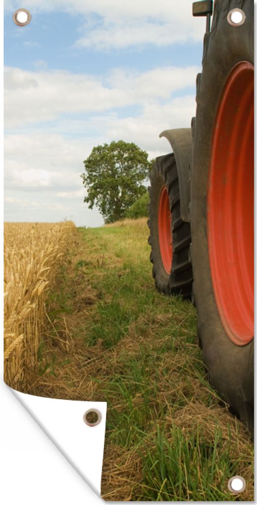 MuchoWow 40x80 cm Outdoor-Poster Gartendeko Sichtschutz Garten Poster für den Garten Traktor - Räder - Weizen