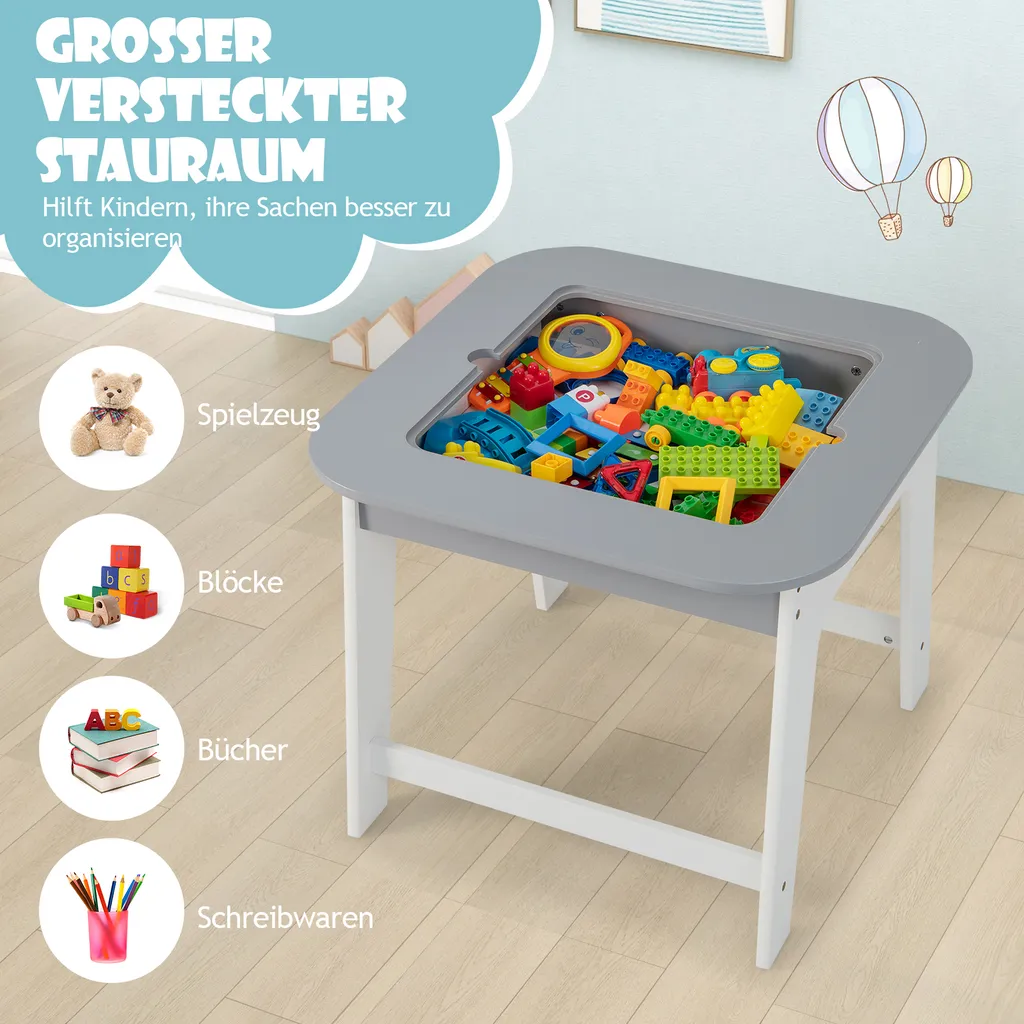 Table Enfant Plateau Double Face avec Espace de Rangement Caché - Gris - 4