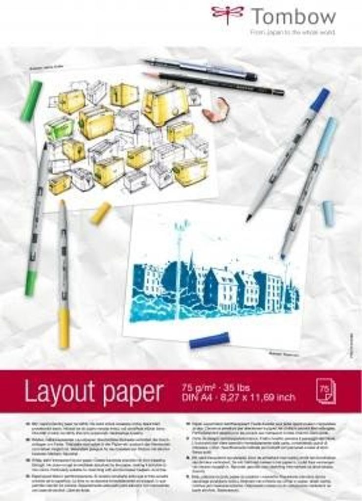 Tombow Layoutblock DIN A4 blanko 75 g/qm weiß 75 Blatt