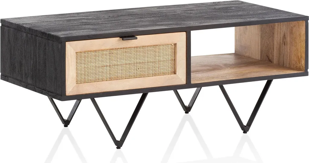 Table basse 90x45cm compacte en rotin massif - Gain de place naturel