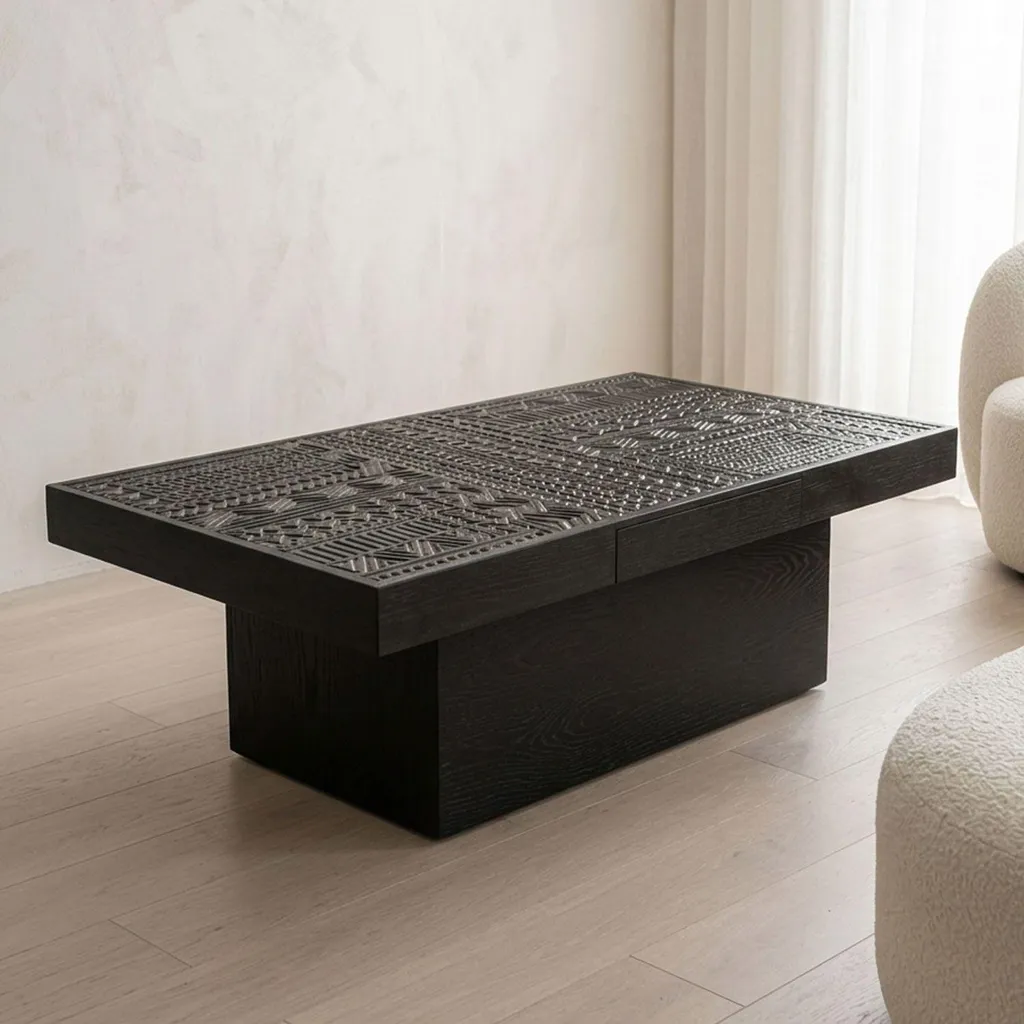 Table rectangulaire style ethnique 60x120cm Kinshasa en bois noir