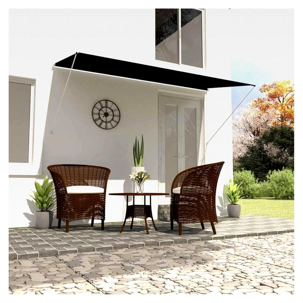 Einziehbare Markise 300×150 cm Anthrazit, Wasserdichte Markise für Balkon, Terrasse, Garten und Café