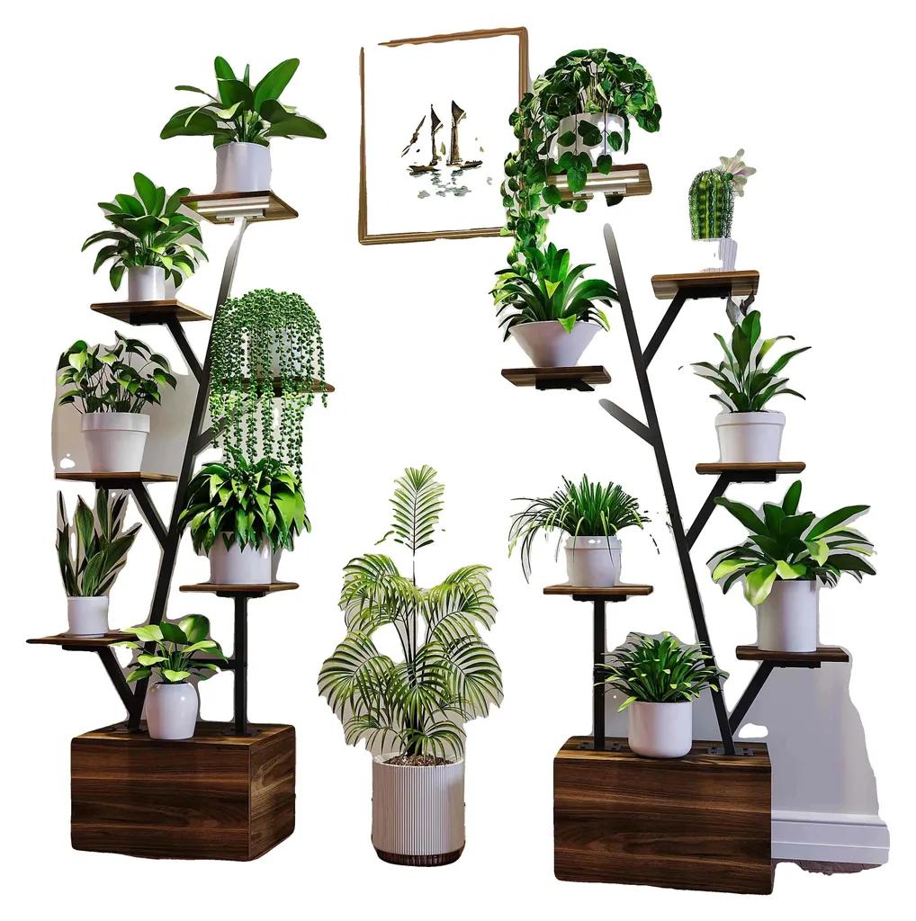 Support pour plantes en forme d'arbre avec éclairage LED intégré x2