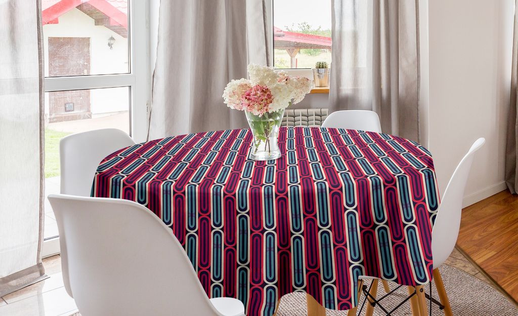 ABAKUHAUS Abstrakt Runde Tischdecke, Bunte Retrostil, Kreis Tischdecke Abdeckung für Esszimmer Küche Dekoration, 150 cm, Mehrfarbig