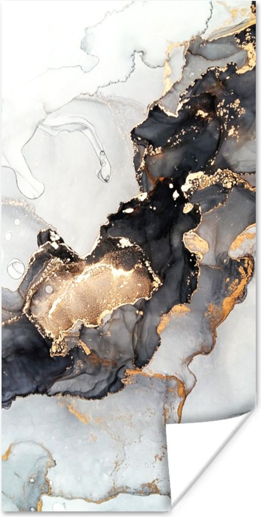 MuchoWow Poster Marmor - Schwarz - Weiß - Gold - Luxus - Abstrakt 20x40 cm - Plakat - Foto