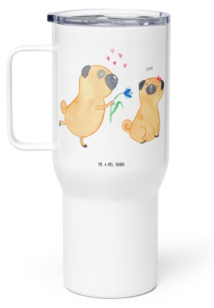 Mr. & Mrs. Panda Thermobecher Mops Verliebt - Weiß - Geschenk, Knuffig, Liebe, Hund, Kaffee-to-go-Becher, Teetasse, Möpse, Sprüche, thermosbeche...