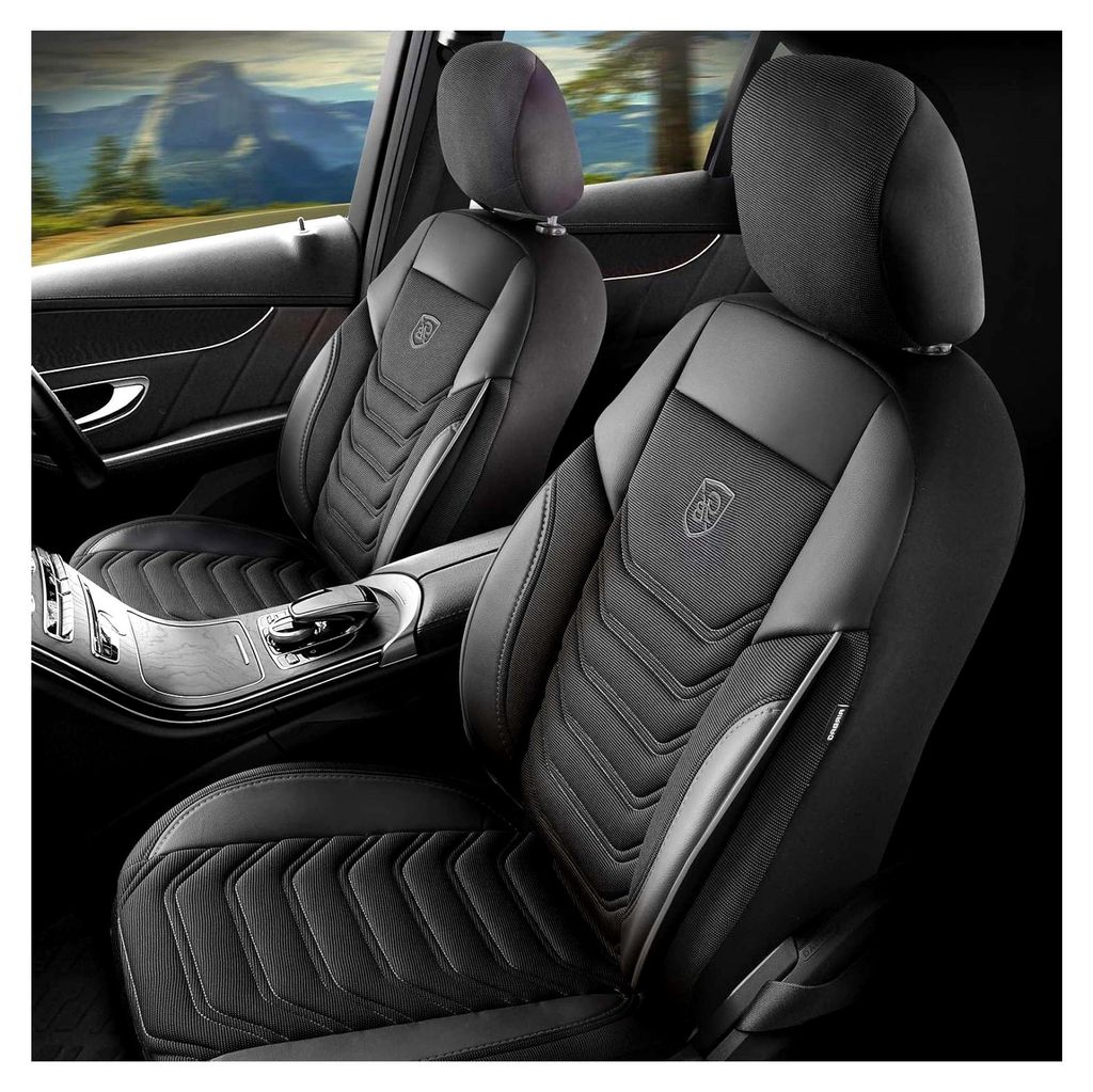 Autositzbezüge Universal für PKW & SUV - Premium Vordersitze Auto Sitzbezug aus Piqué-Stoff, Schwarz-Grau, Airbag-Kompatibel Sitzauflage, Autosc...