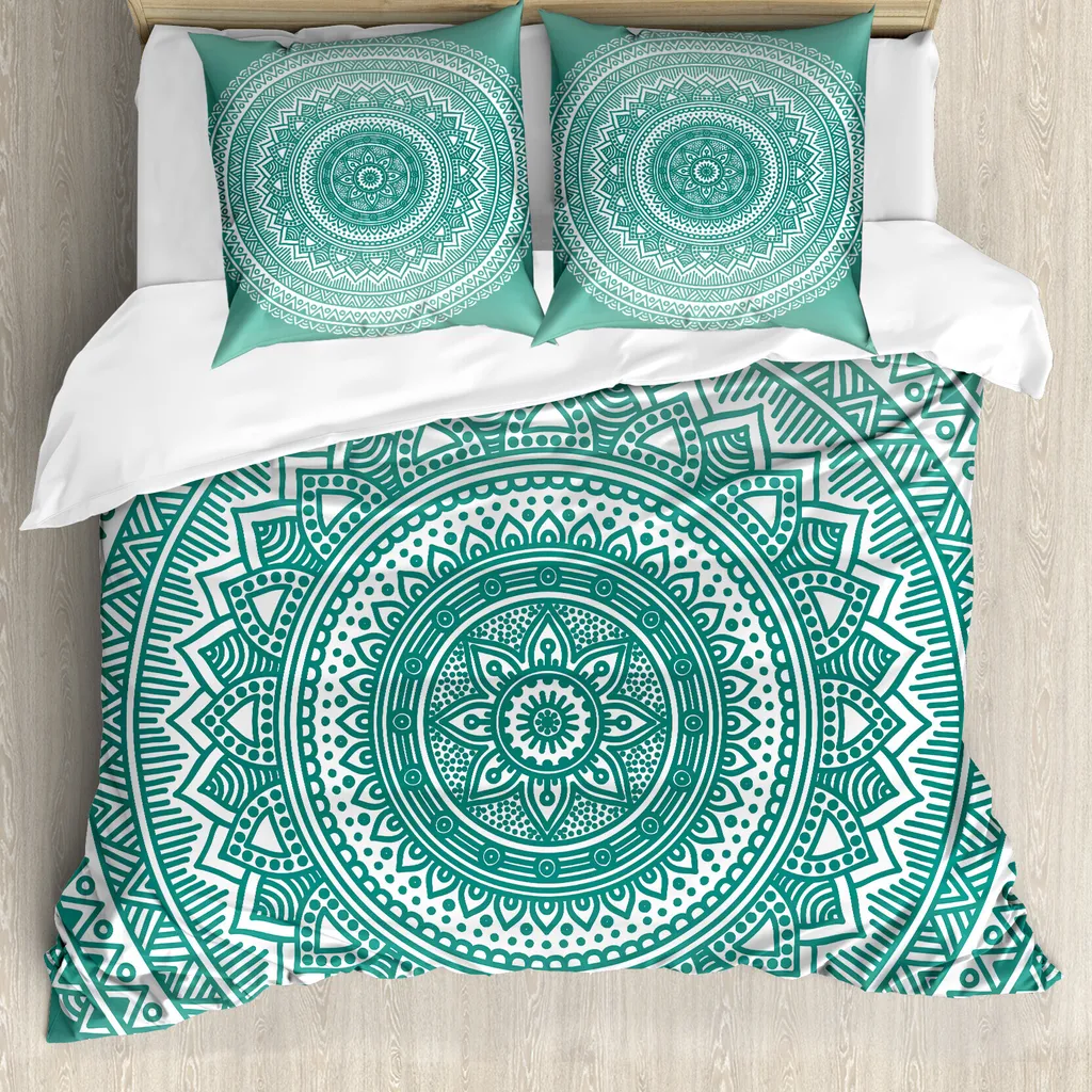 Set Copripiumino Boho Mandala ABAKUHAUS Verde Acqua 200x200