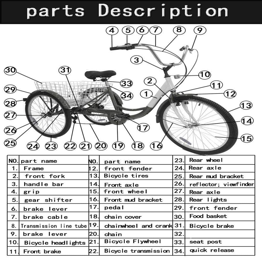 Dospělá tříkolka 24 palců 6 Speed Senior Adult Tricycle Obrázek produktu 9
