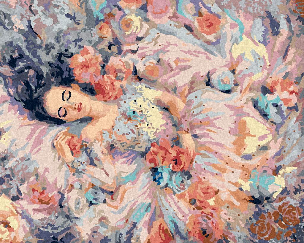Diamondi - Diamond painting - FRAU UMGEBEN VON ROSEN, 40X50 cm, mit Keilrahmen (bereits gespannt)